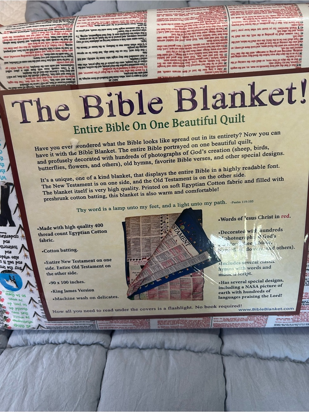Quilted Bible Print Blanket - Cream, Red, Black